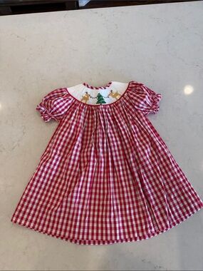 18M Red Gingham Smocked Holiday Kids Dress